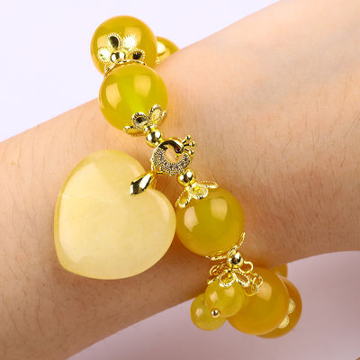 14MM Natuurlijke Energie Gele Chalcedonie Met Gele Jade Hart Snijwerk Gelukskristal Perlen Armband