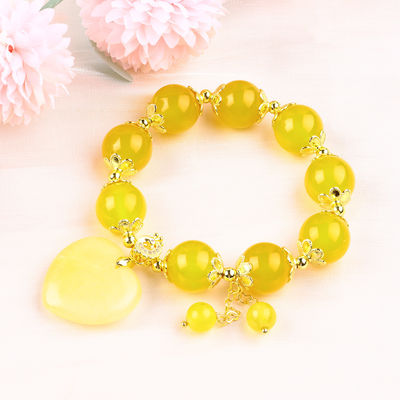 14MM Natuurlijke Energie Gele Chalcedonie Met Gele Jade Hart Snijwerk Gelukskristal Perlen Armband