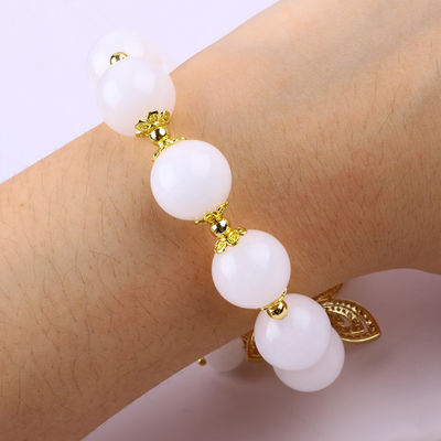 Natuurwitte Agate 14mm Kristal Single Circle Hand String Butterfly Charm Armband Voor Geschenk