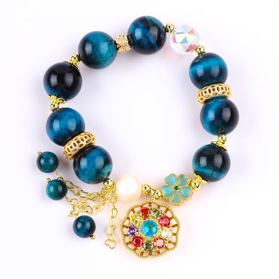 14mm Energy Healing Crystal Blue Tiger Eye Flower Spinner Charm Bead Armband Voor Dagelijks Gebruik