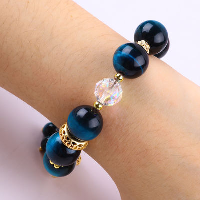 14mm Energy Healing Crystal Blue Tiger Eye Flower Spinner Charm Bead Armband Voor Dagelijks Gebruik