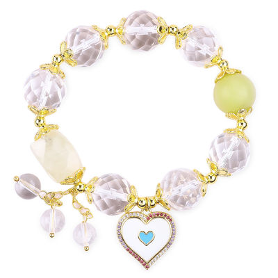 Natuurlijke witte kristal enkel cirkel elastische 14 mm veelzijdige ronde kralen armband voor meditatie