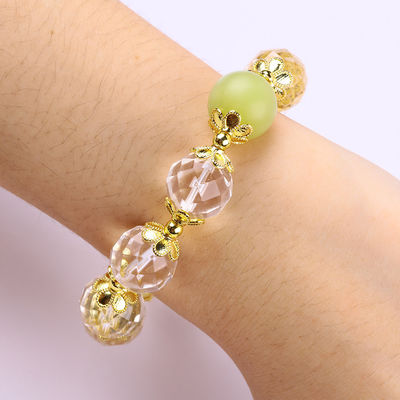 Natuurlijke witte kristal enkel cirkel elastische 14 mm veelzijdige ronde kralen armband voor meditatie