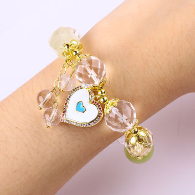 Natuurlijke witte kristal enkel cirkel elastische 14 mm veelzijdige ronde kralen armband voor meditatie