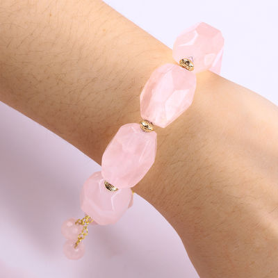 14 mm Multi Facette Rose Quartz Stone Crystal Armband Hart Snijwerk