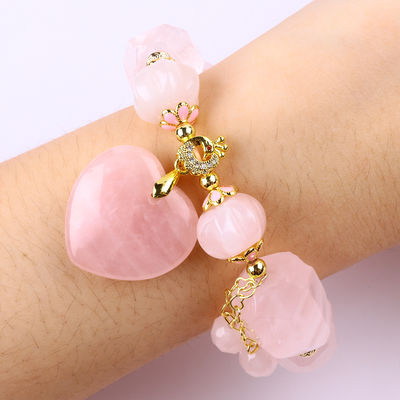 14 mm Multi Facette Rose Quartz Stone Crystal Armband Hart Snijwerk