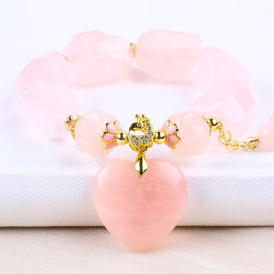 14 mm Multi Facette Rose Quartz Stone Crystal Armband Hart Snijwerk