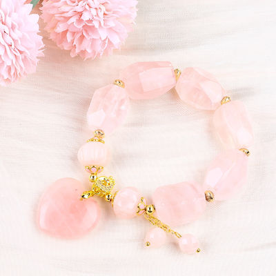 14 mm Multi Facette Rose Quartz Stone Crystal Armband Hart Snijwerk