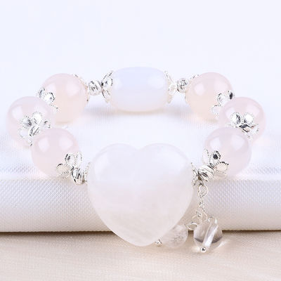 Halve edelsteen Genezende energie Witte agaat met helder groot hart Armband voor dagelijks dragen