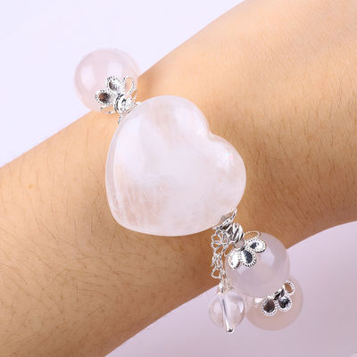 Halve edelsteen Genezende energie Witte agaat met helder groot hart Armband voor dagelijks dragen