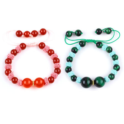 8mm Groene tijgeroog en Rood Kalcedonium Verstelbaar gebreide touw Healing Balance Perlen Armband