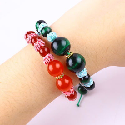 8mm Groene tijgeroog en Rood Kalcedonium Verstelbaar gebreide touw Healing Balance Perlen Armband