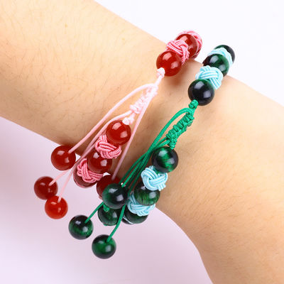 8mm Groene tijgeroog en Rood Kalcedonium Verstelbaar gebreide touw Healing Balance Perlen Armband