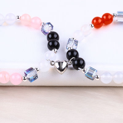 8mm Meerdere kleuren Natuurkristallen Vriendschap Juwelen Afstand Armband Harten Magneten Armband Voor Geschenk