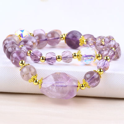 Dubbele laag Purple Azeztulite 12mm 14mm Perlen Armband OEM ODM