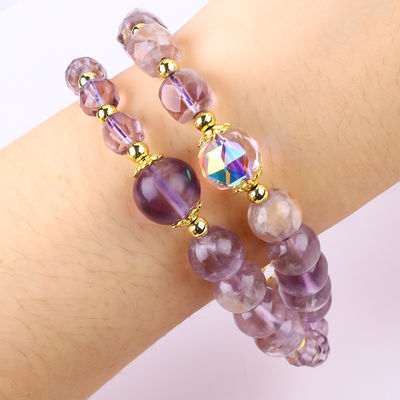 Dubbele laag Purple Azeztulite 12mm 14mm Perlen Armband OEM ODM