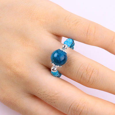 4mm handgemaakte edelsteen ring met kralen verstelbare blauwe Apatit stenen ring voor feest dagelijks dragen
