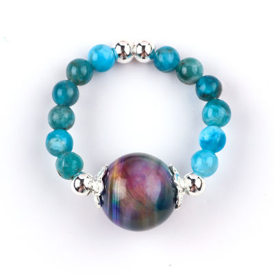 4mm handgemaakte edelsteen kraal ring verstelbare elastische blauwe Apatite steen ring met gekleurde tijger oog kraal voor partij D