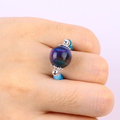 4mm handgemaakte edelsteen kraal ring verstelbare elastische blauwe Apatite steen ring met gekleurde tijger oog kraal voor partij D