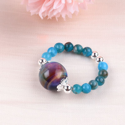 4mm handgemaakte edelsteen kraal ring verstelbare elastische blauwe Apatite steen ring met gekleurde tijger oog kraal voor partij D