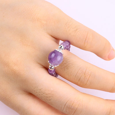 4mm handgemaakte edelsteen ring met kralen verstelbare elastische amethist steen ring voor feest dagelijks dragen