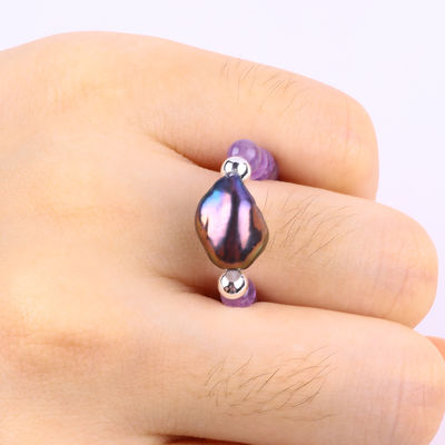 4mm handgemaakte edelsteen ring met kralen verstelbare elastische Sodalite stenen ring met schil charme voor feest dagelijks dragen