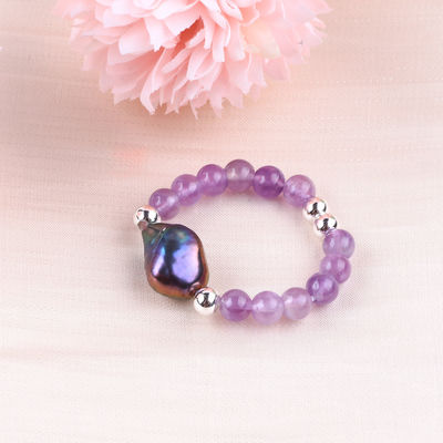 4mm handgemaakte edelsteen ring met kralen verstelbare elastische Sodalite stenen ring met schil charme voor feest dagelijks dragen