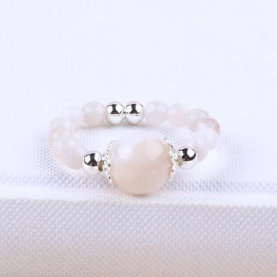 4mm handgemaakte edelsteen ring met kralen verstelbare elastische witte agaatsteen ring voor feest dagelijks dragen