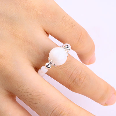 4mm handgemaakte edelsteen ring met kralen verstelbare elastische witte agaatsteen ring voor feest dagelijks dragen
