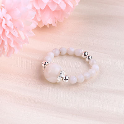 4mm handgemaakte edelsteen ring met kralen verstelbare elastische witte agaatsteen ring voor feest dagelijks dragen