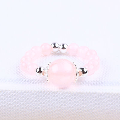 4mm handgemaakte edelsteen kraal ring verstelbare elastische roze kwarts steen ring voor feest dagelijks dragen