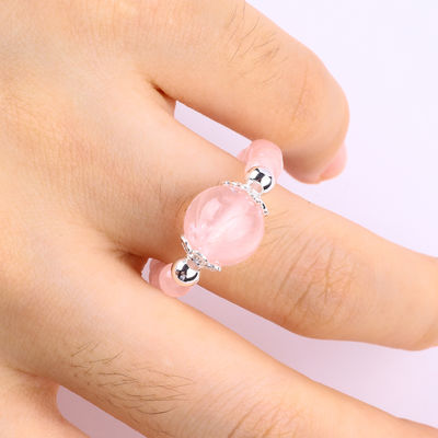 4mm handgemaakte edelsteen kraal ring verstelbare elastische roze kwarts steen ring voor feest dagelijks dragen