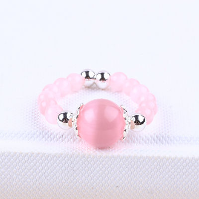 4mm handgemaakte edelsteen kraal ring verstelbare elastische roze katten oog steen ring voor feest dagelijks dragen