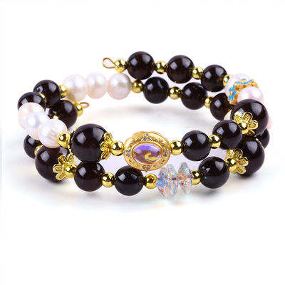 Custom DIY 8mm granaten en witte parel met bloem spacer kraal dubbele armband voor dagelijks dragen