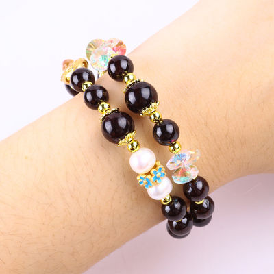 Custom DIY 8mm granaten en witte parel met bloem spacer kraal dubbele armband voor dagelijks dragen