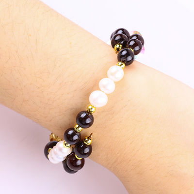 Custom DIY 8mm granaten en witte parel met bloem spacer kraal dubbele armband voor dagelijks dragen
