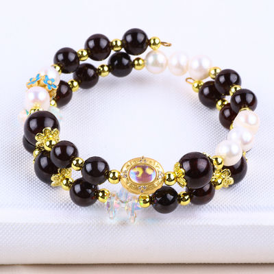 Custom DIY 8mm granaten en witte parel met bloem spacer kraal dubbele armband voor dagelijks dragen