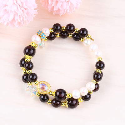Custom DIY 8mm granaten en witte parel met bloem spacer kraal dubbele armband voor dagelijks dragen