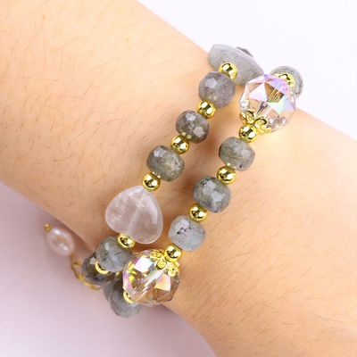 Meerdere 7mm Labradorite en zoetwater parel handgemaakte edelsteen paarse beer betoverende kralen armband