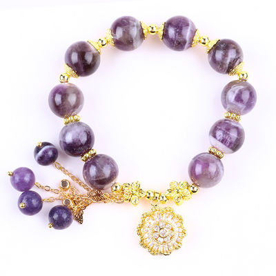 Handgemaakte 12mm Dream Amethyst met Flower Spinner Charm Blessing Crystal Bead Armband