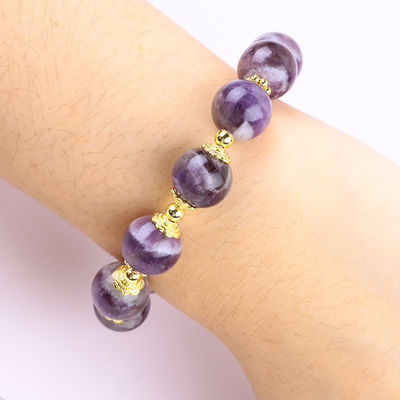Handgemaakte 12mm Dream Amethyst met Flower Spinner Charm Blessing Crystal Bead Armband