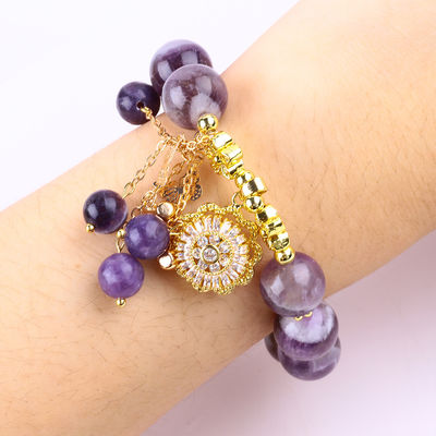 Handgemaakte 12mm Dream Amethyst met Flower Spinner Charm Blessing Crystal Bead Armband
