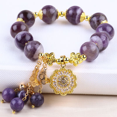 Handgemaakte 12mm Dream Amethyst met Flower Spinner Charm Blessing Crystal Bead Armband