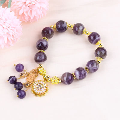 Handgemaakte 12mm Dream Amethyst met Flower Spinner Charm Blessing Crystal Bead Armband