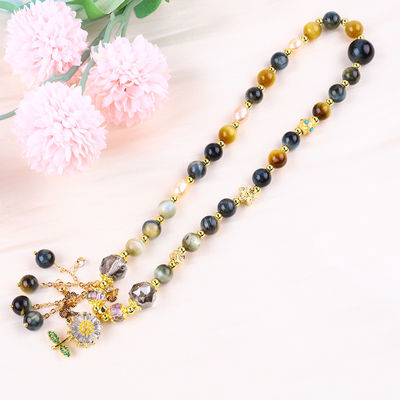 Unieke 8mm met Dream Tiger Eye SunFlower Spinner Charm Blessing Crystal Double Layer Armband