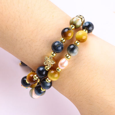 Unieke 8mm met Dream Tiger Eye SunFlower Spinner Charm Blessing Crystal Double Layer Armband