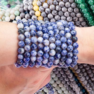 Geestelijke natuurlijke blauwe puntsteen 8 mm ronde losse kraal voor handgemaakte sieraden en sleutelhanger