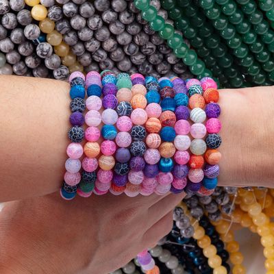 Regenboog Agate Loose Bead Strands Semi Precious Stone Matt Frosted Cracked Agate voor het maken van zelfgemaakte sieraden