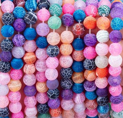 Regenboog Agate Loose Bead Strands Semi Precious Stone Matt Frosted Cracked Agate voor het maken van zelfgemaakte sieraden