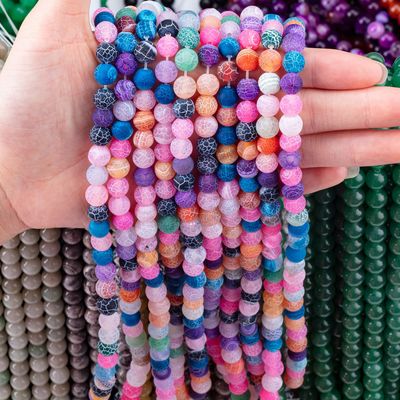 Regenboog Agate Loose Bead Strands Semi Precious Stone Matt Frosted Cracked Agate voor het maken van zelfgemaakte sieraden